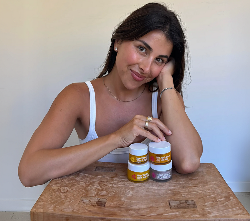 Dr Becky Campbell with Frøya Organics products