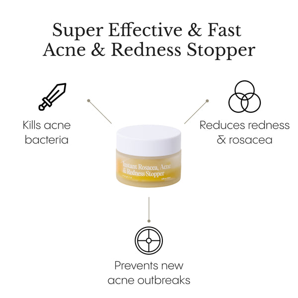 Frøya Organics Instant Rosacea, Acne & Redness Stopper open jar revealing concentrated organic rosacea balm texture