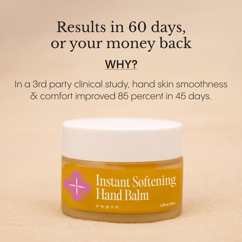 Frøya Organics Instant Softening Hand Balm 100% satisfaction money-back guarantee badge