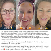 Mature woman showing radiant skin after using Frøya Organics Complete System