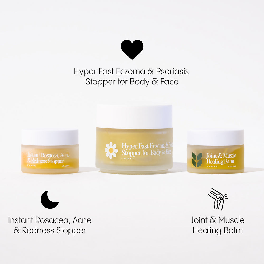 Frøya Organics Complete Natural Pharmacy open jar revealing concentrated complete skincare and body care set texture